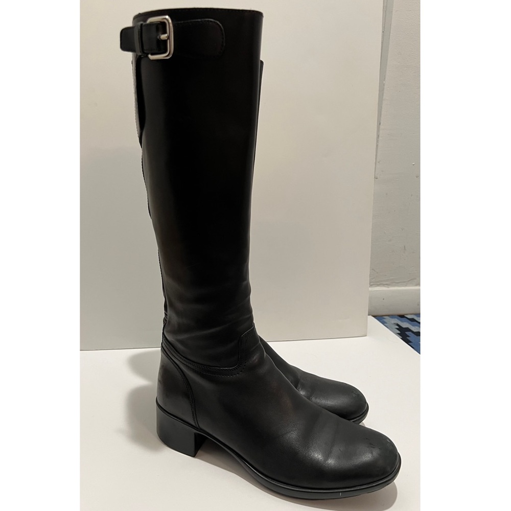 Prada Knee High Black Leather Zip Boots Size 7.5